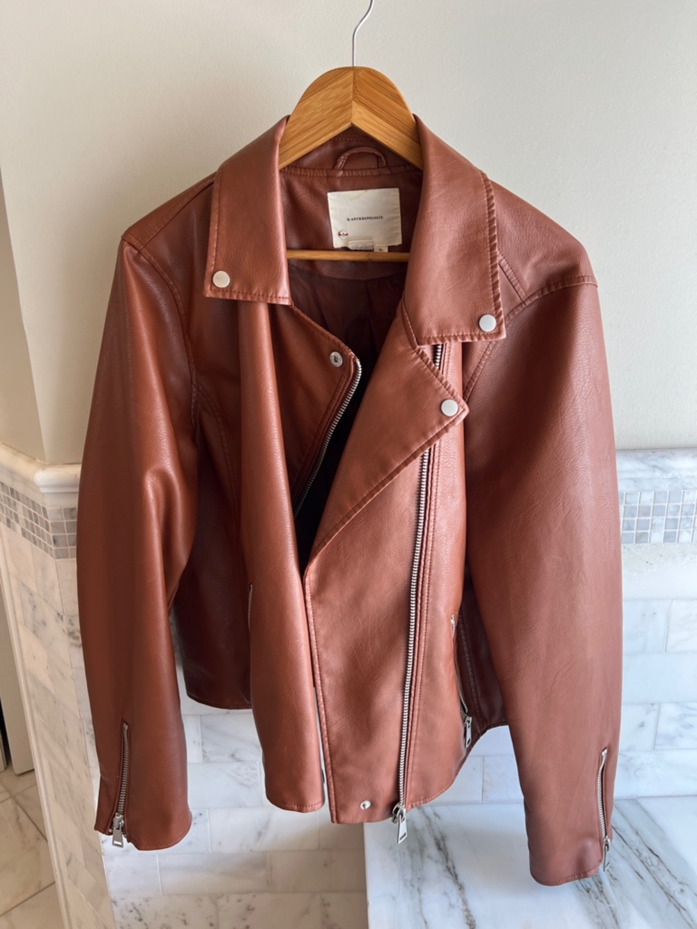 Anthropologie Copper-Tone Faux Leather Moto Jacket